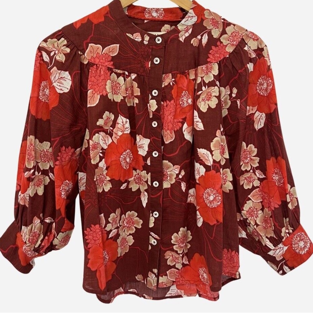 Anthropologie porridge Puff Sleeve Top